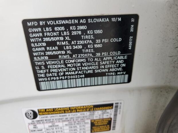 2015 VOLKSWAGEN TOUAREG V6 TDI -$18900 full