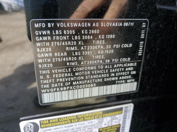 2012 VOLKSWAGEN TOUAREG V6 TDI full