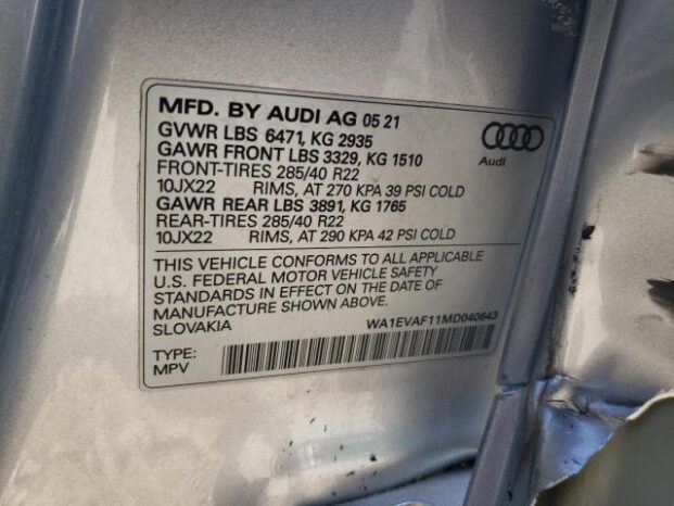 2021 AUDI Q8 PREMIUM PLUS S-LINE full